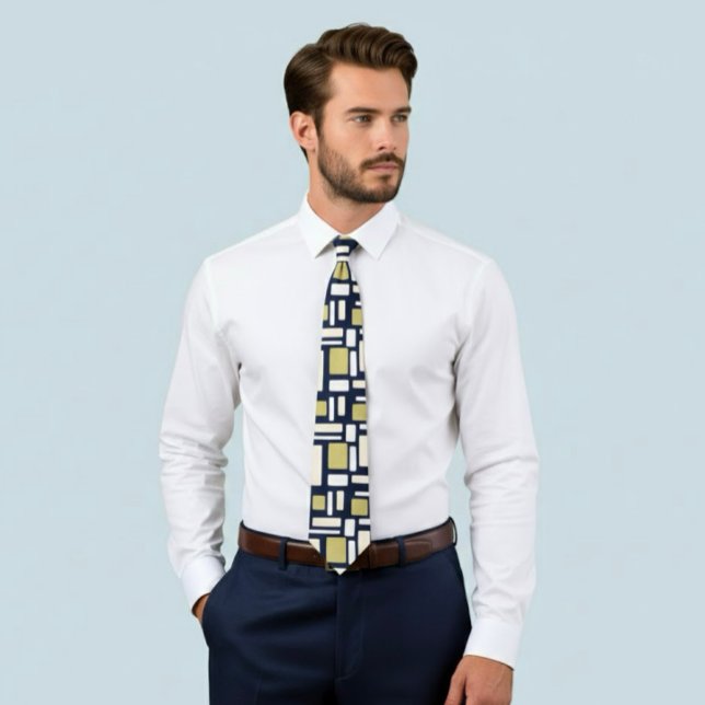 Geometric Rectangle Pattern Tie in Ivory and Gold  (Creator Uploaded)