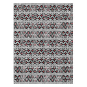 Geometric Red and Black Folk Romanian Motif Tablecloth