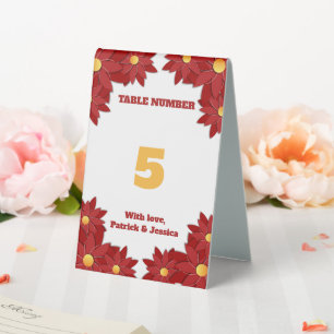 Geometric Red and Gold Floral