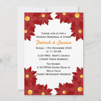 Geometric Red and Gold Floral Invitation