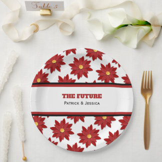 Geometric Red and Gold Floral Paper Plate