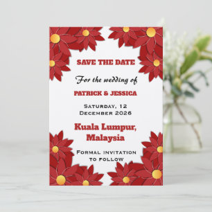 Geometric Red and Gold Floral Save The Date
