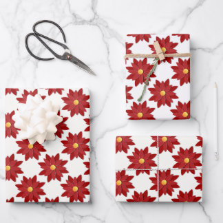 Geometric Red and Gold Floral Wrapping Paper Sheet
