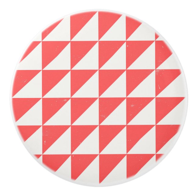 Geometric Red And Off-White Triangles Door Knob (Front)
