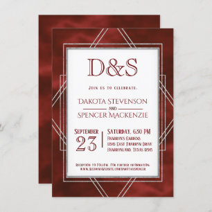 Geometric Red Art Deco   Modern Monogram Wedding Invitation