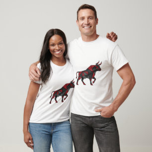 Geometric Red Black Bull Art Design T-Shirt