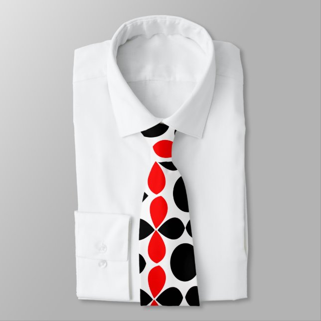 Geometric Red Black Elegant Modern Tie (Tied)