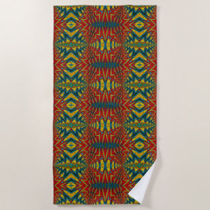 Geometric Red Blue & Yellow Vintage Tribal Ethnic Beach Towel