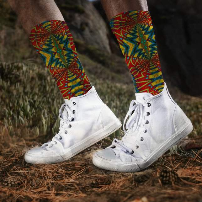  Geometric Red Blue & Yellow Vintage Tribal Ethnic Socks (Creator Uploaded)
