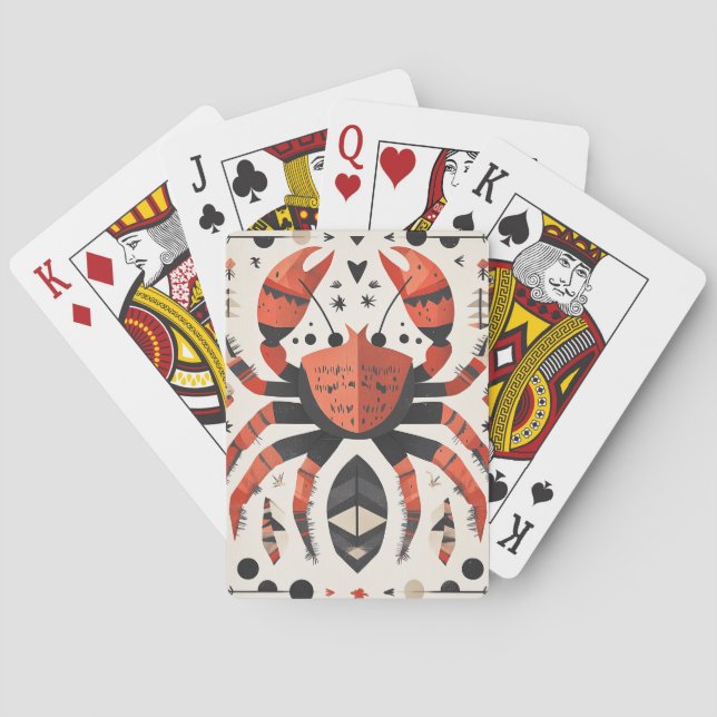Geometric Red Crab Illustration Playing Cards (Back)