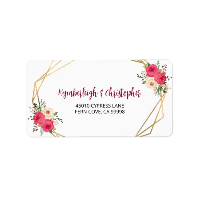 Geometric Red Floral Wedding RSVP Return Address Label (Front)