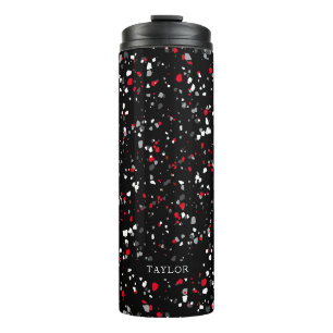 Geometric Red Grey Black Terrazzo Monogram Thermal Tumbler