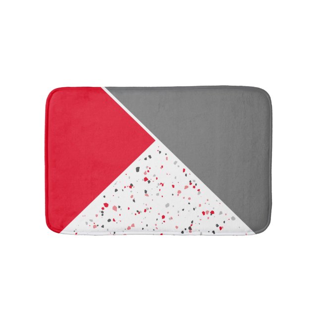 Geometric Red Grey Terrazzo Bath Mat (Front)
