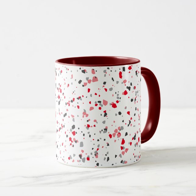 Geometric Red Grey Terrazzo Pattern Mug (Front Right)