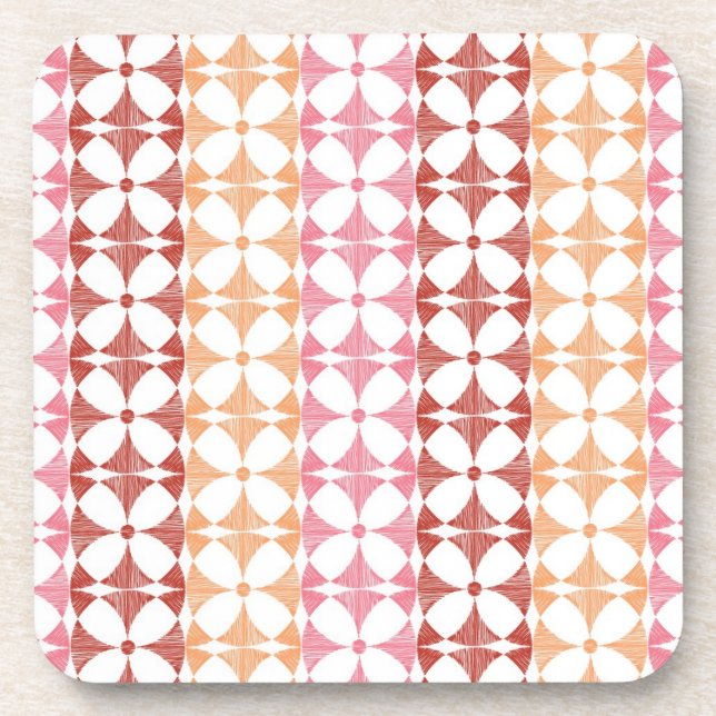 Geometric red ikat stripes pattern coaster (Front)