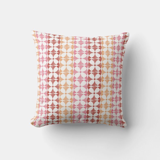 Geometric red ikat stripes pattern cushion (Front)