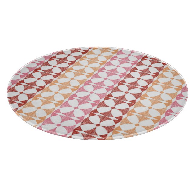 Geometric red ikat stripes pattern cutting board (Corner)