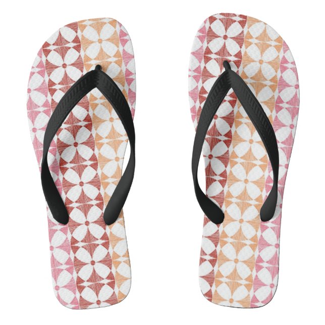 Geometric red ikat stripes pattern flip flops (Footbed)