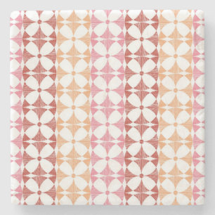 Geometric red ikat stripes pattern stone coaster