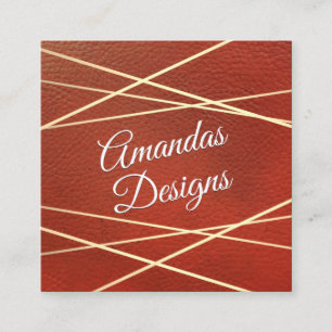Geometric    Red Leather Background Square Business Card