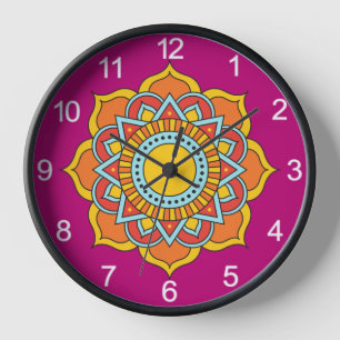 Geometric Red Mandala Flower-54567 Clock