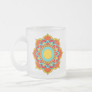 Geometric Red Mandala Flower-54567 Frosted Glass Coffee Mug