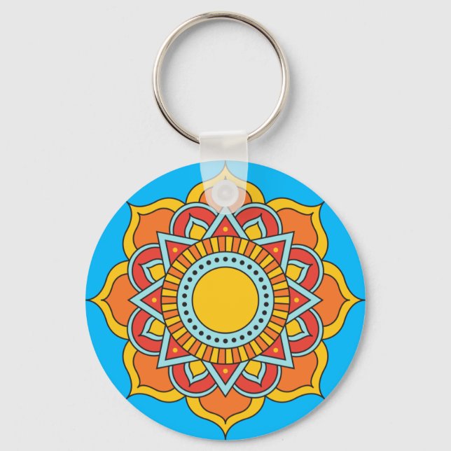 Geometric Red Mandala Flower-54567 Key Ring (Front)