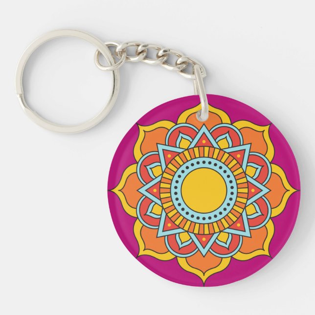 Geometric Red Mandala Flower-54567 Key Ring (Front)