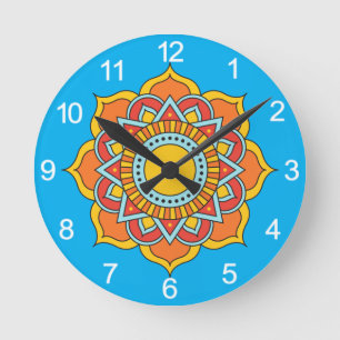Geometric Red Mandala Flower-54567 Round Clock