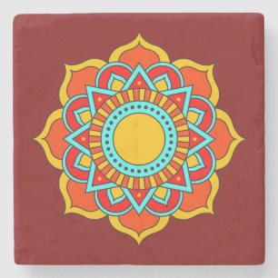 Geometric Red Mandala Flower-54567 Stone Coaster