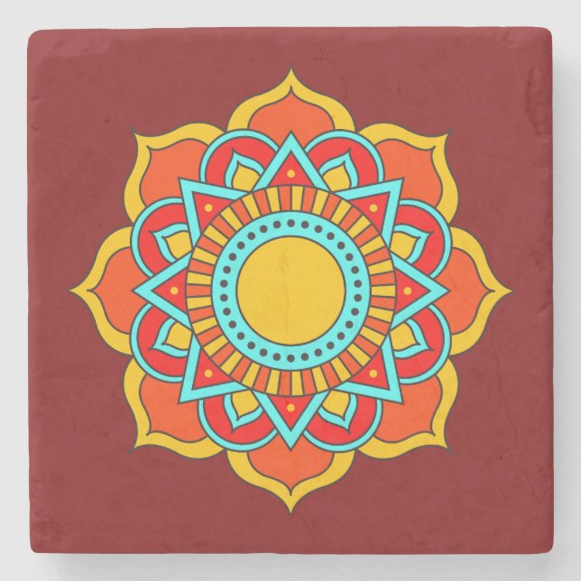 Geometric Red Mandala Flower-54567 Stone Coaster (Front)