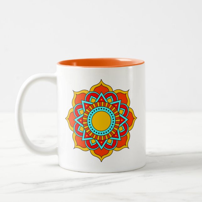 Geometric Red Mandala Flower-54567 Two-Tone Coffee Mug (Left)