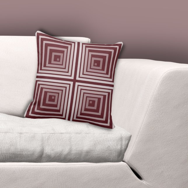 Geometric Red Nested Square Cornered Box Pattern Cushion (Geometric Red Nested Square Cornered Box Pattern Throw Pillow)