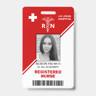 Geometric red triangles Registered nurse RN ID Badge