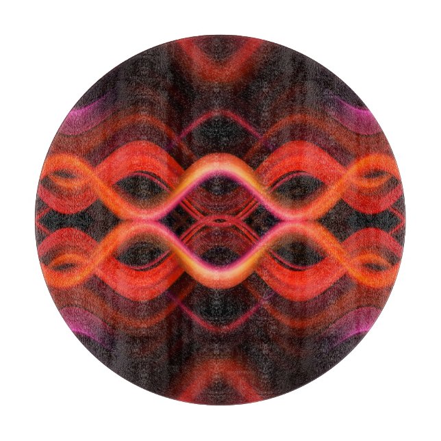 Geometric red wavy lines design. cutting board (Front)