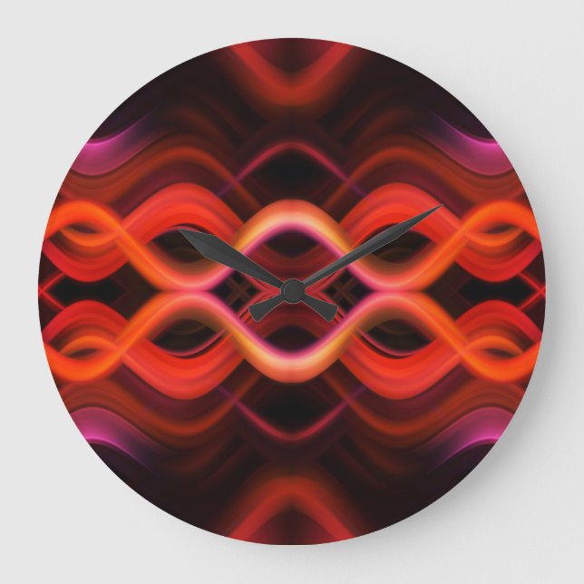 Geometric red wavy lines design. large clock (Front)