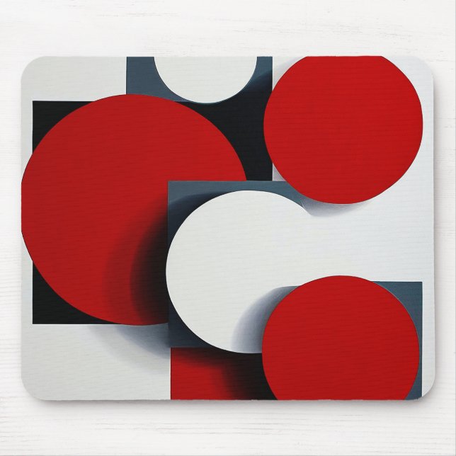 🔴 Geometric Red White Workspace Mat 🔴 Mouse Mat (Front)