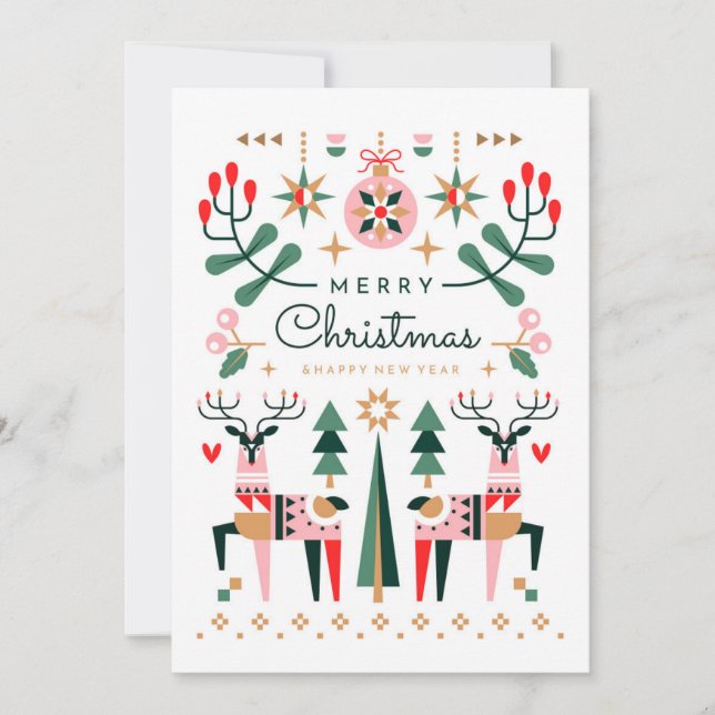 Geometric Reindeer Christmas Holiday Card (Front)