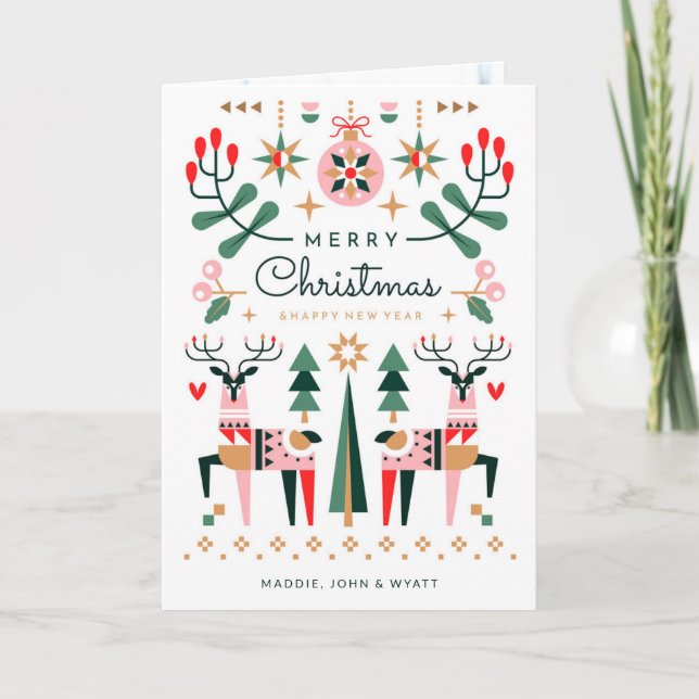Geometric Reindeer Christmas Holiday Card (Front)