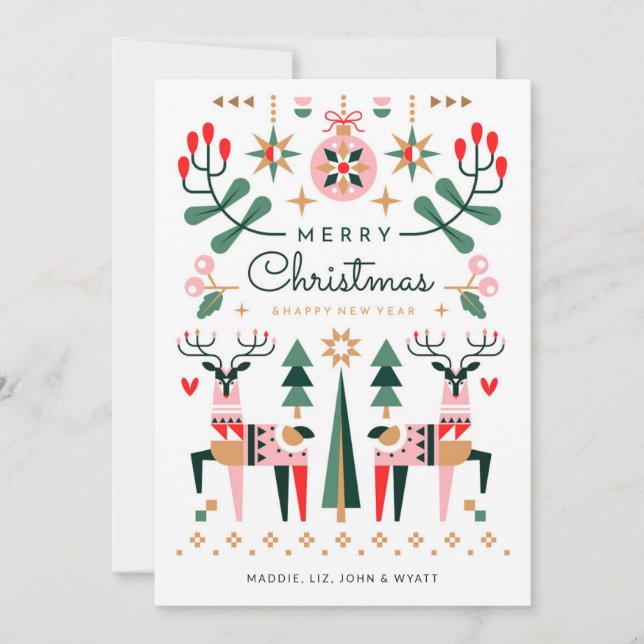 Geometric Reindeer Christmas Holiday Card (Front)
