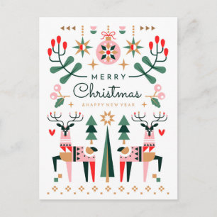 Geometric Reindeer Christmas Holiday Postcard
