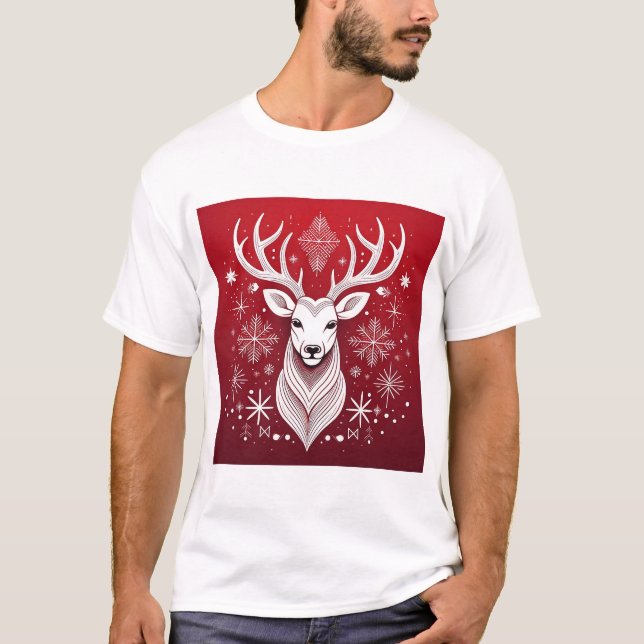 Geometric Reindeer Christmas Nordic Reindeer T-Shirt (Front)