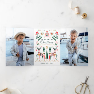 Geometric Reindeer Christmas Tri-Fold Holiday Card