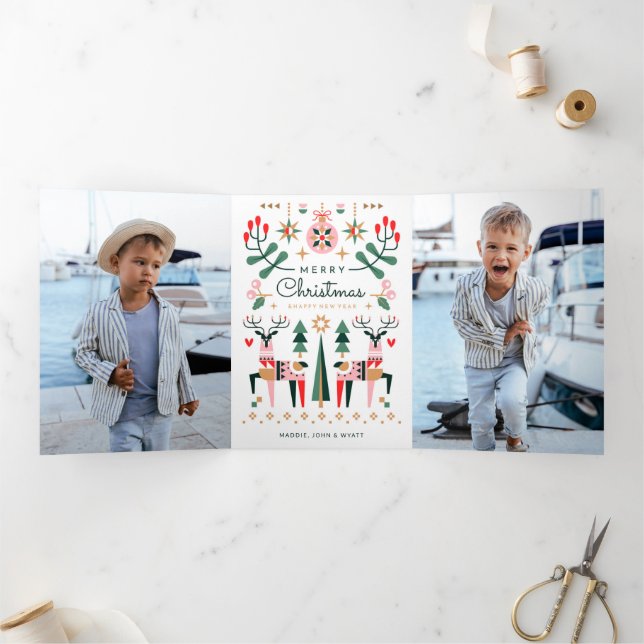 Geometric Reindeer Christmas Tri-Fold Holiday Card (Inside)