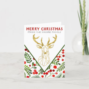 Geometric Reindeer Folded Christmas Card - blank