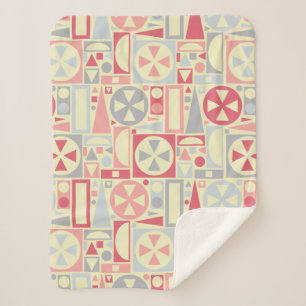 Geometric Retro 1950s Midcentury Modern Pink Sherpa Blanket
