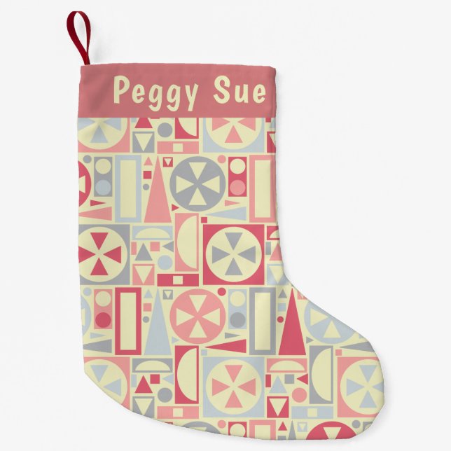 Geometric Retro 1950s Midcentury Modern Pink Small Christmas Stocking (Front)