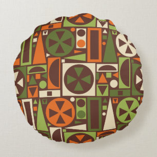 Geometric Retro 50s Mid-Century Modern Abstract Round Cushion