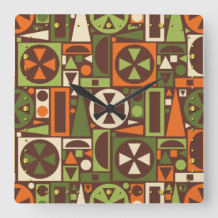 Geometric Retro 50s Mid-Century Modern Abstract Square Wall Clock
