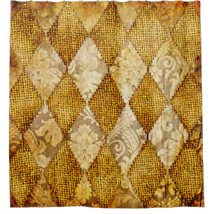 geometric retro background in golden colours shower curtain